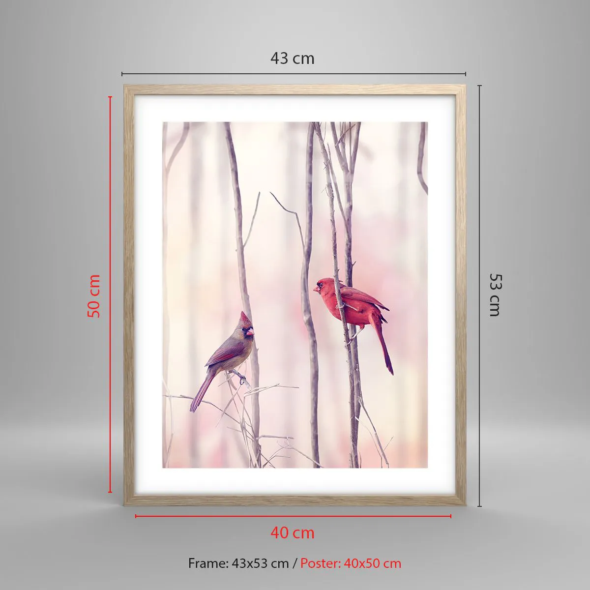 Poster in light oak frame - Tale of a Pink Forest - 40x50 cm