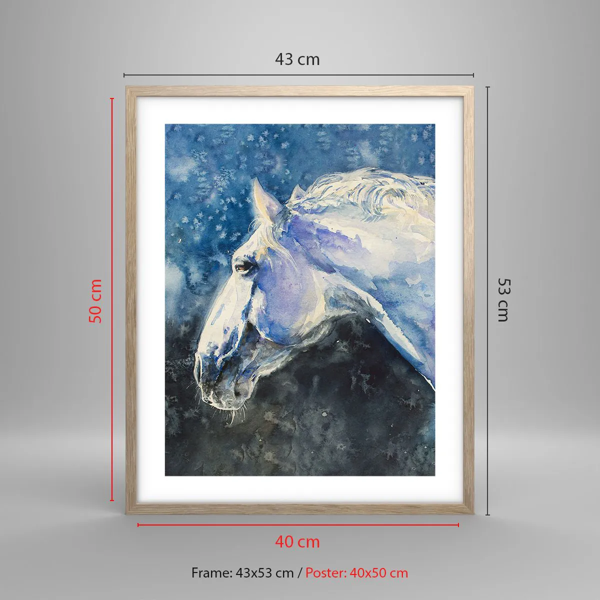 Póster en marco roble claro - Retrato en un resplandor azul - 40x50 cm