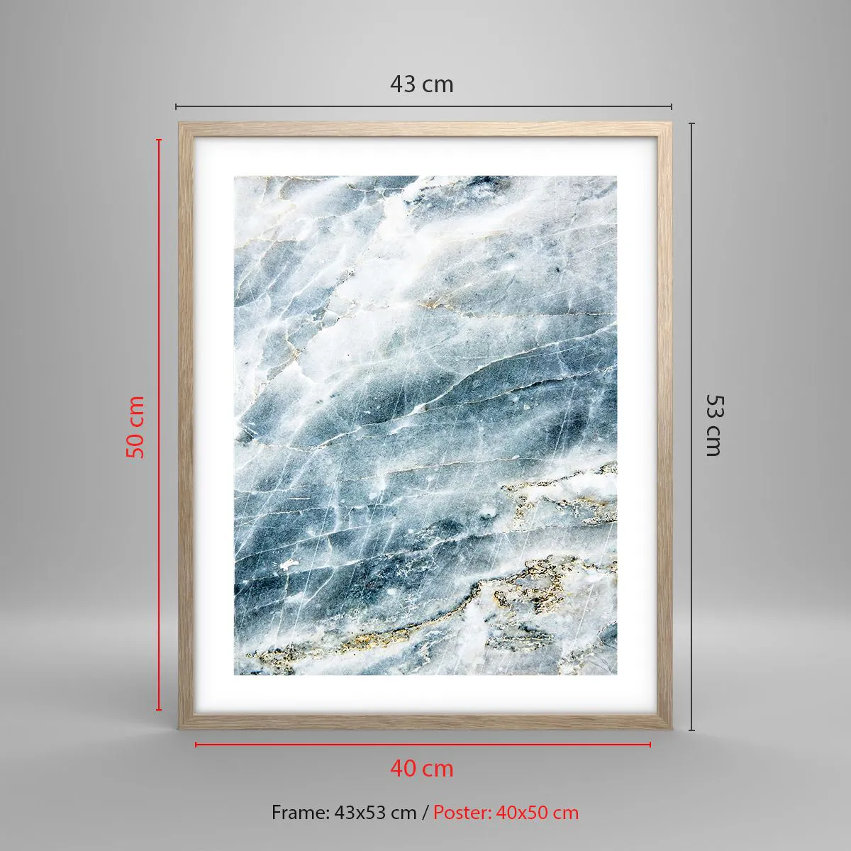 Plakat i ramme af lyst egetræ - Isverden - 40x50 cm