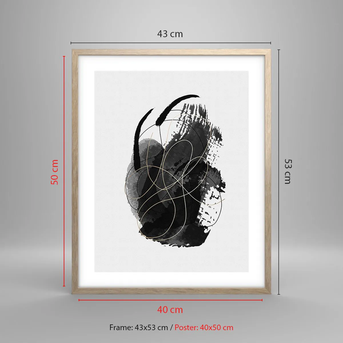 Plakat i ramme af lyst egetræ - Kom frem fra det sorte - 40x50 cm