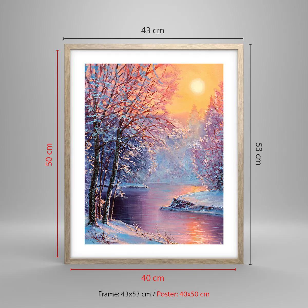 Plakat i ramme af lyst egetræ - Vinterens farver - 40x50 cm