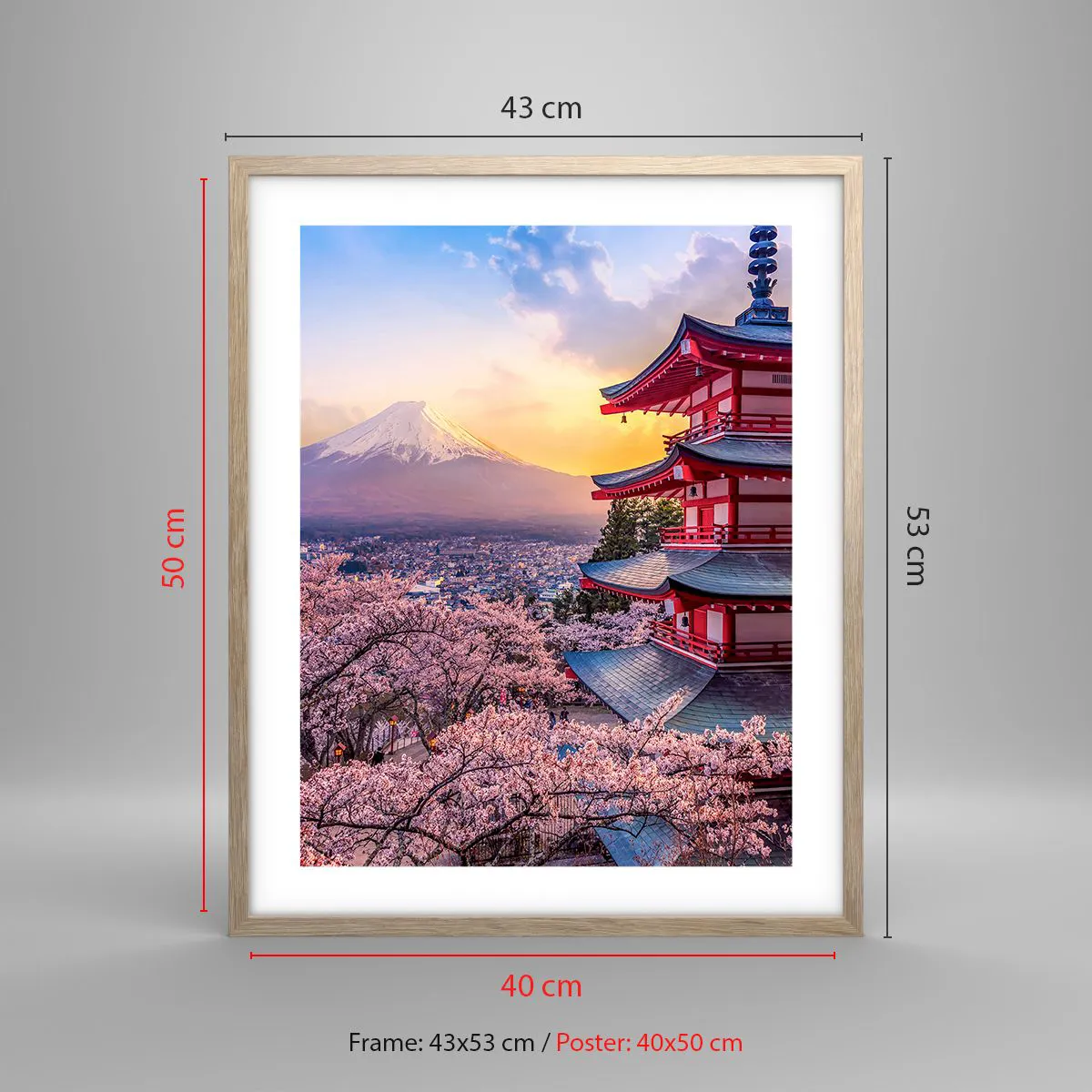 Plakat i ramme af lyst egetræ - Essensen af den japanske ånd - 40x50 cm