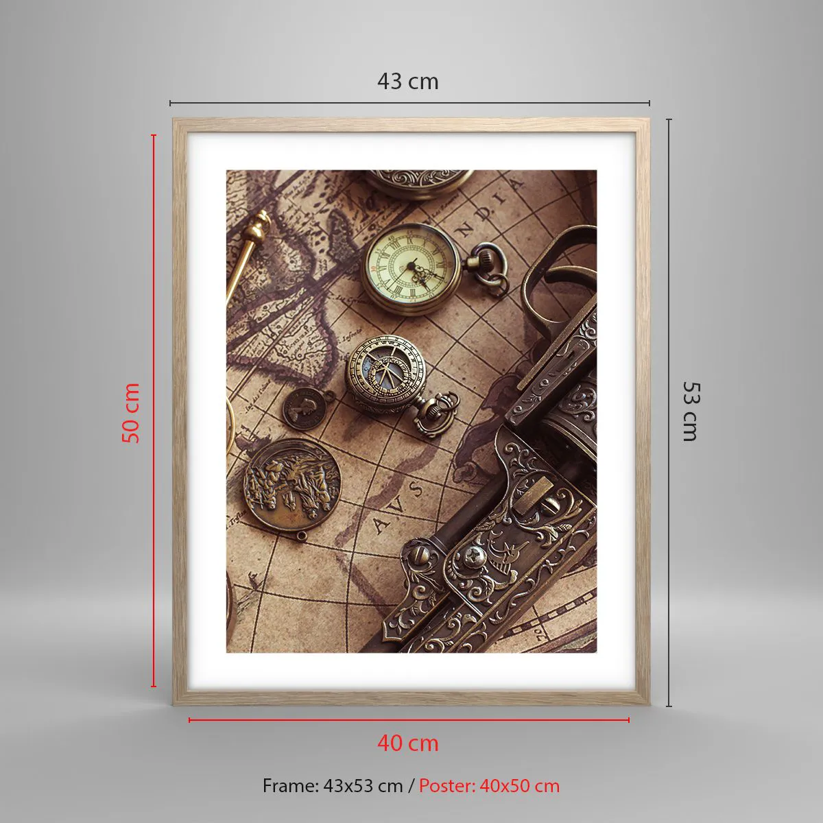 Plakat i ramme af lyst egetræ - Opkald til eventyr - 40x50 cm