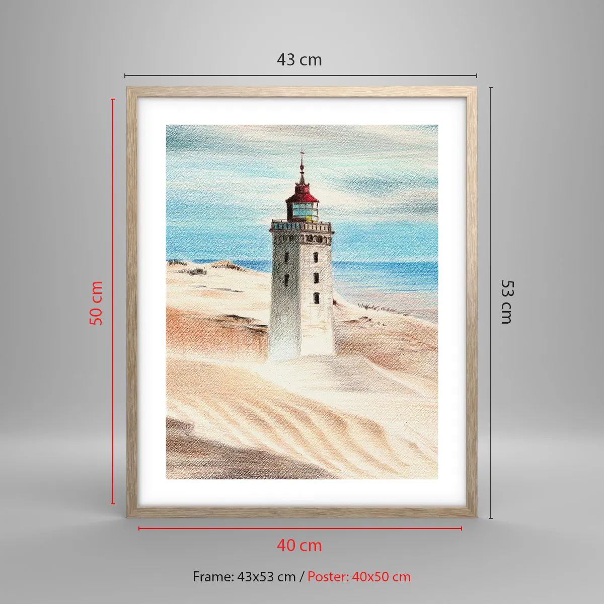 Plakat i ramme af lyst egetræ - Altid med blikket rettet mod havet - 40x50 cm