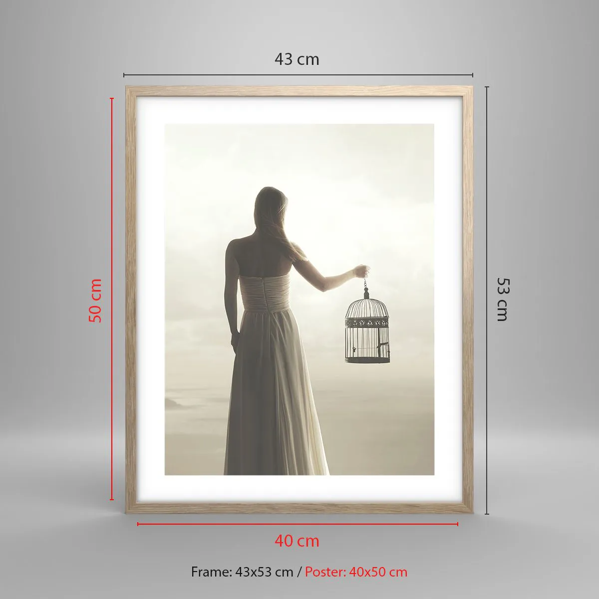 Plakat w ramie jasny dąb - Bądź wolna - 40x50 cm