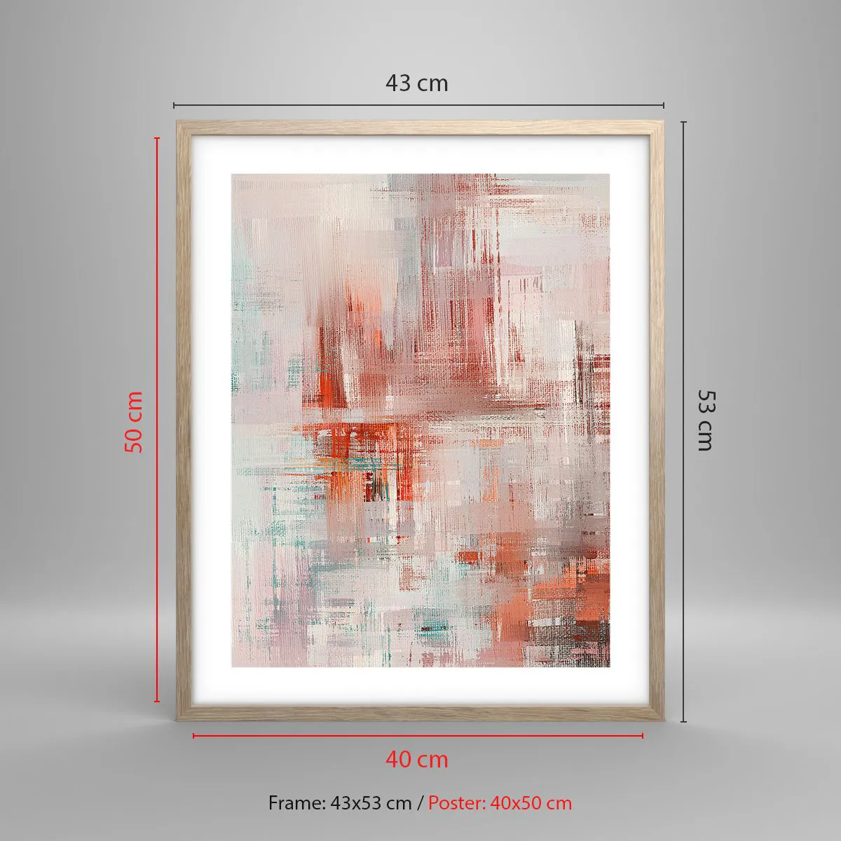 Poster in einem Rahmen aus heller Eiche - Dunstig. Aber rosa - 40x50 cm