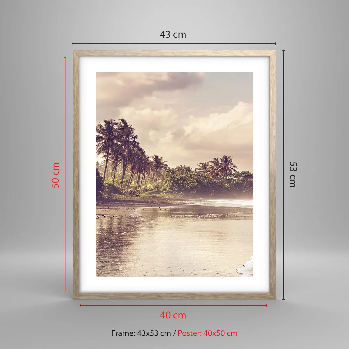 Poster in light oak frame - Caress of the Waves - 40x50 cm