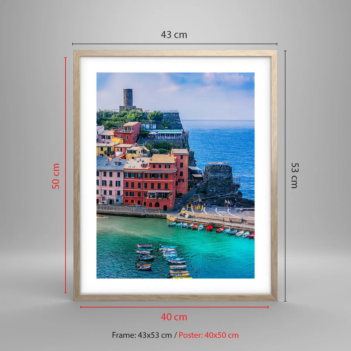 Poszter világos tölgy keretben - Varázslatos mediterrán város - 40x50 cm