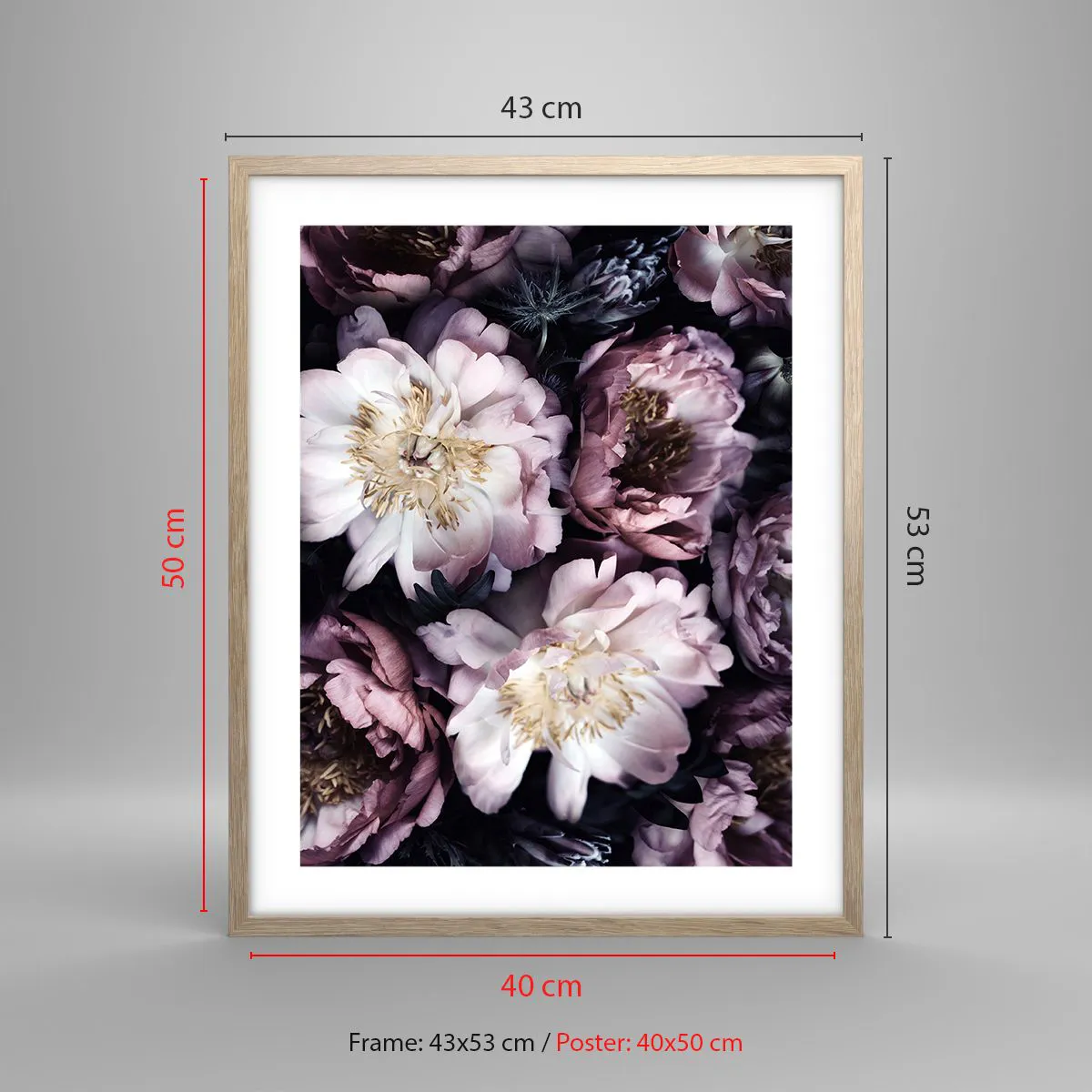 Poster in cornice rovere chiaro - Bouquet nel vecchio stile - 40x50 cm