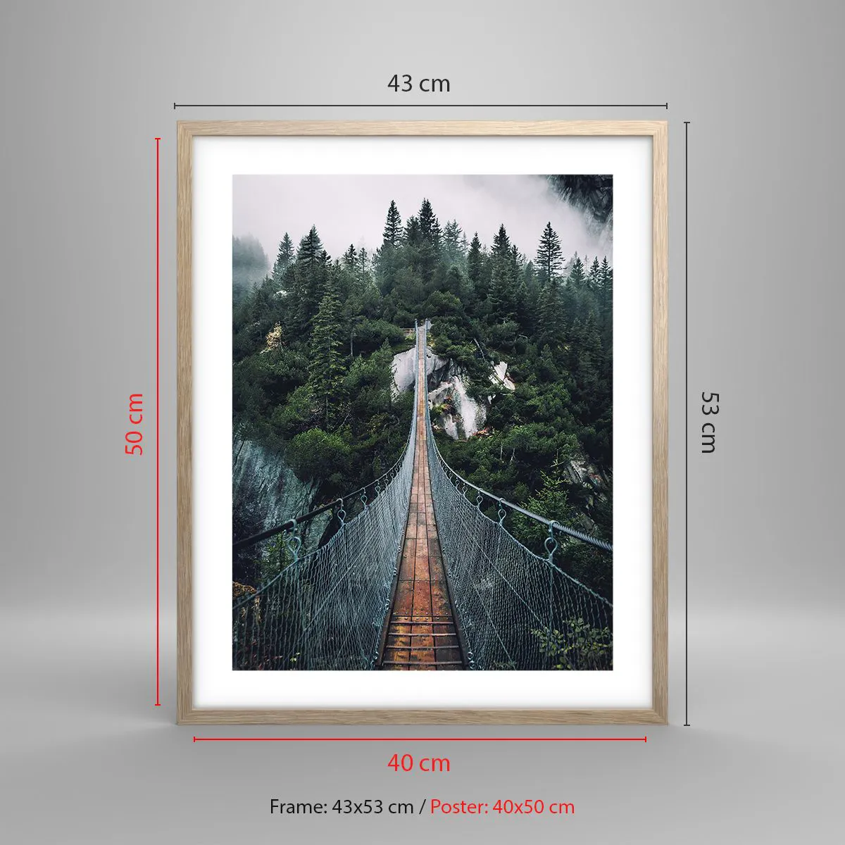 Plakat i ramme af lyst egetræ - Kun for ørne - 40x50 cm