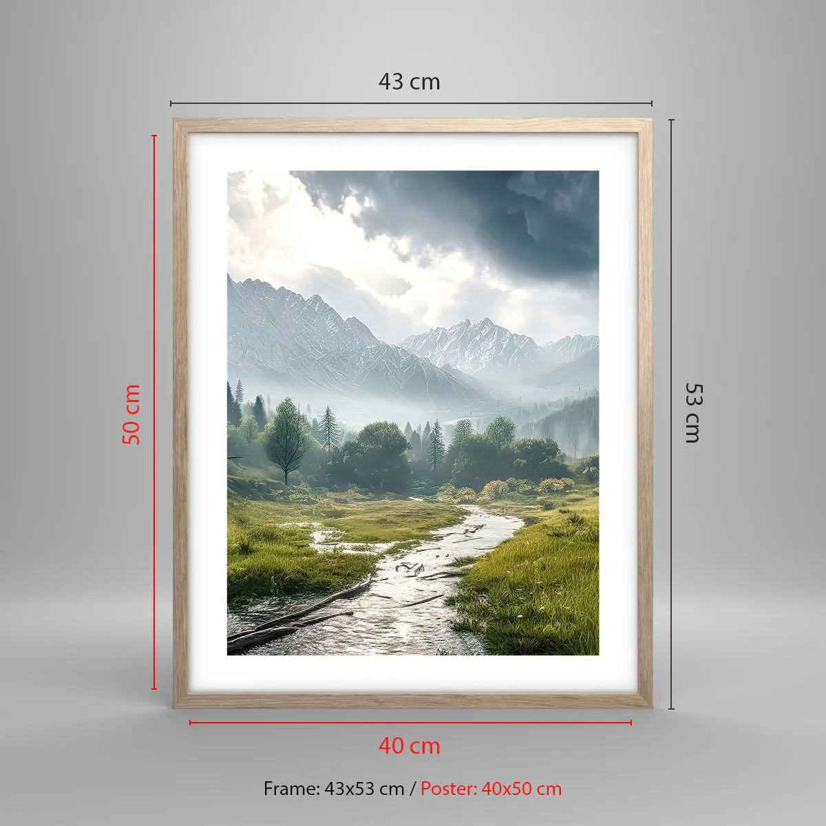 Plakat i ramme af lyst egetræ - Der og tilbage - 40x50 cm