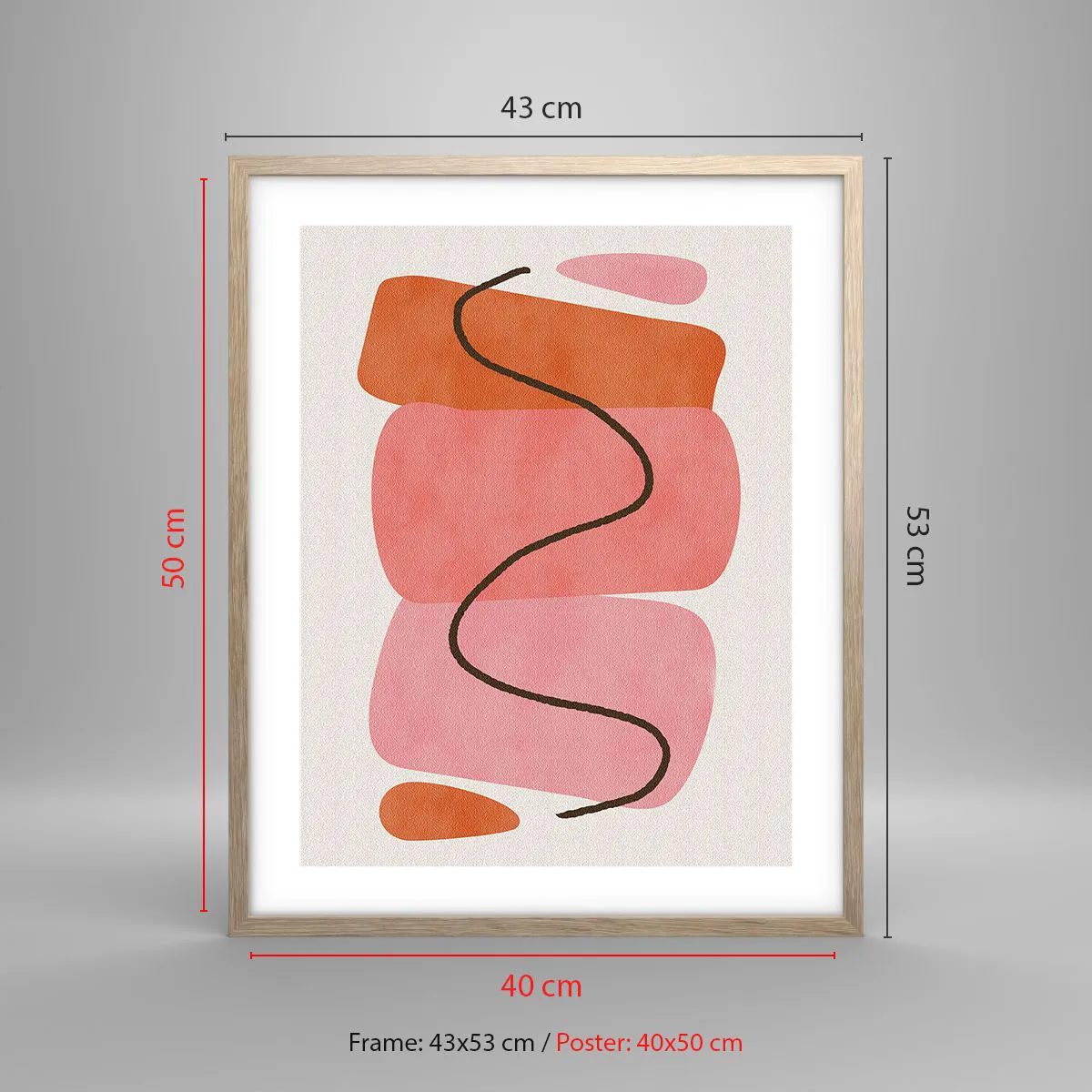 Plakat i ramme af lyst egetræ - Formernes blide bevægelse - 40x50 cm