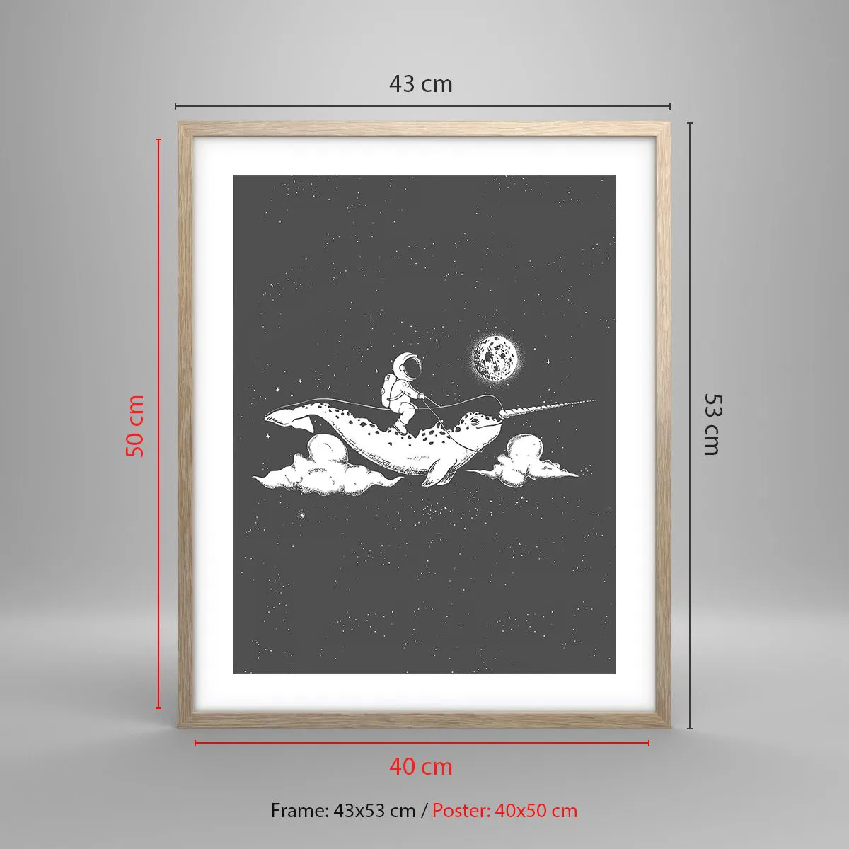 Affiche dans un chêne clair - Poster - Cavalier de l'espace - 40x50 cm