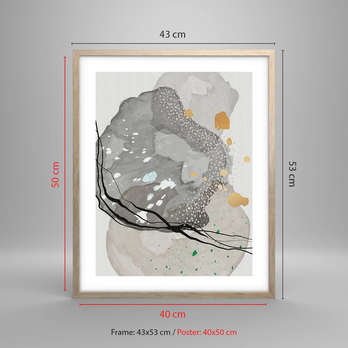 Plakat i ramme af lyst egetræ - Organisk komposition - 40x50 cm