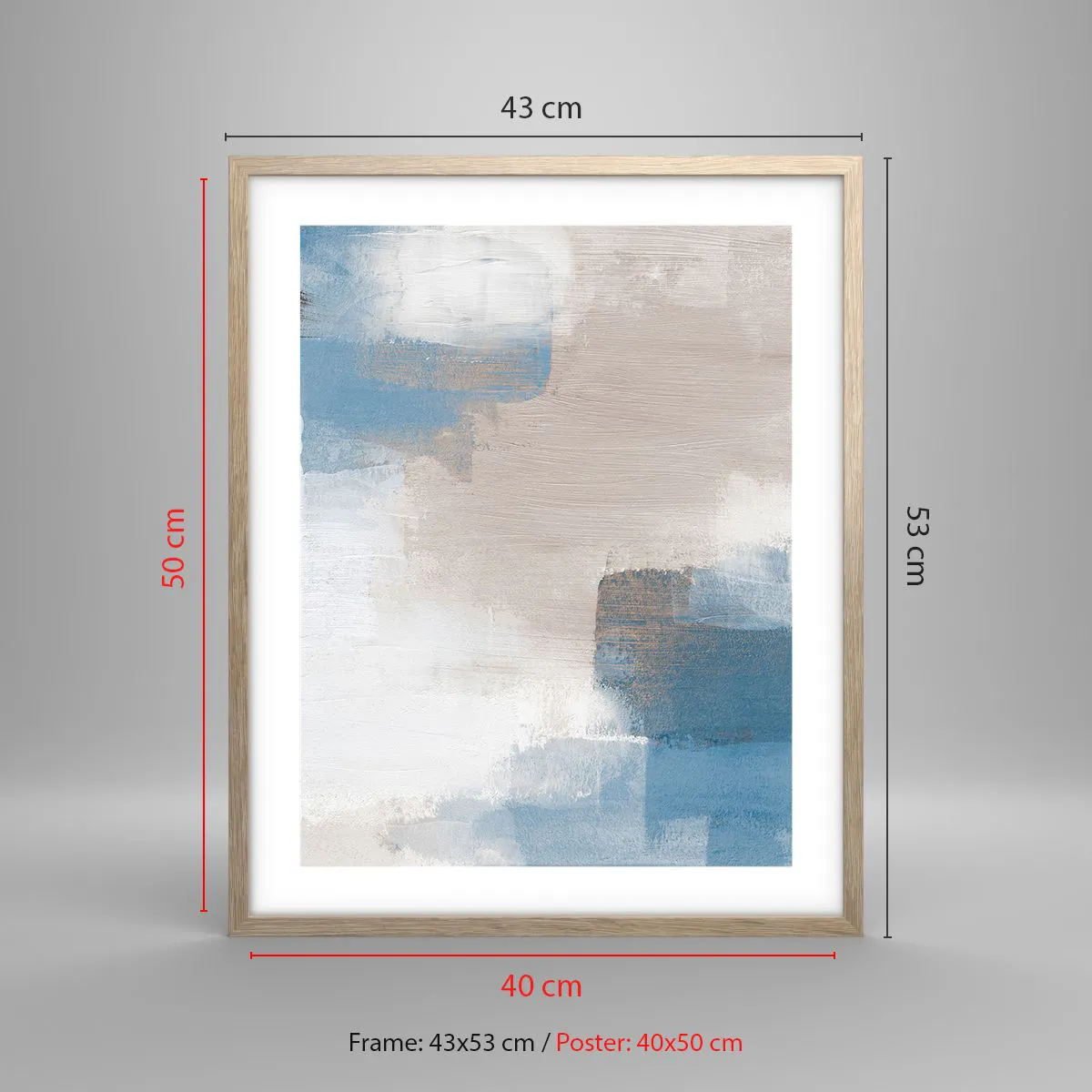 Plagát v ráme zo svetlého duba - Ružová abstrakcia za modrým závojom - 40x50 cm