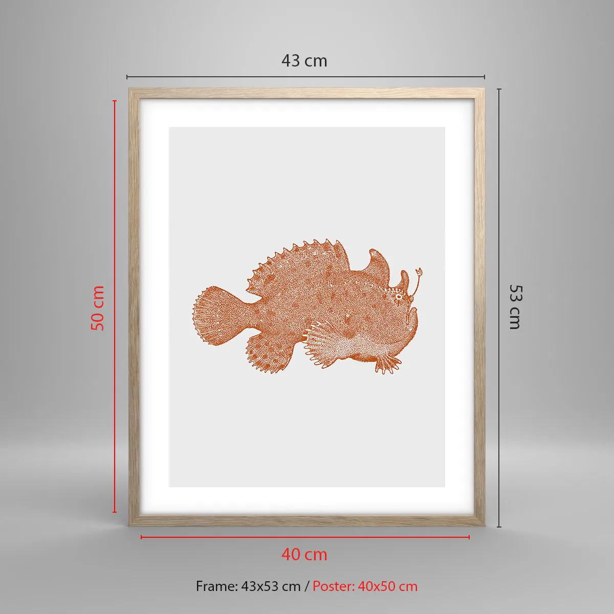 Pôster com moldura de carvalho claro - E era um peixe - 40x50 cm