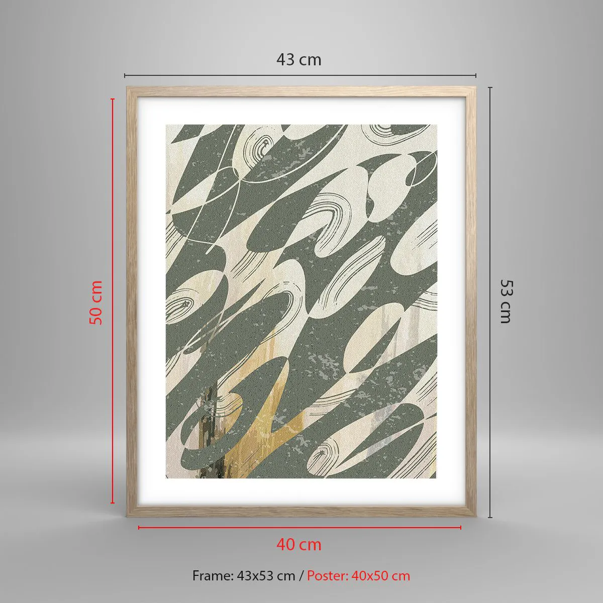 Een poster in een licht eiken lijst - Ritmische abstractie - 40x50 cm