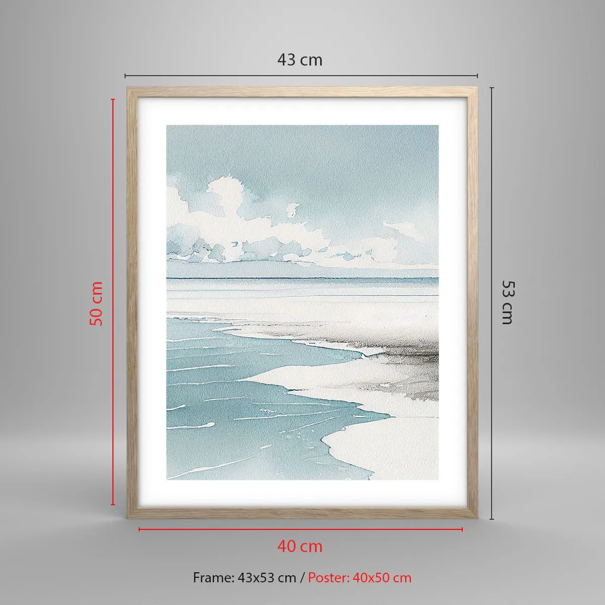 Pôster com moldura de carvalho claro - Maré suave - 40x50 cm