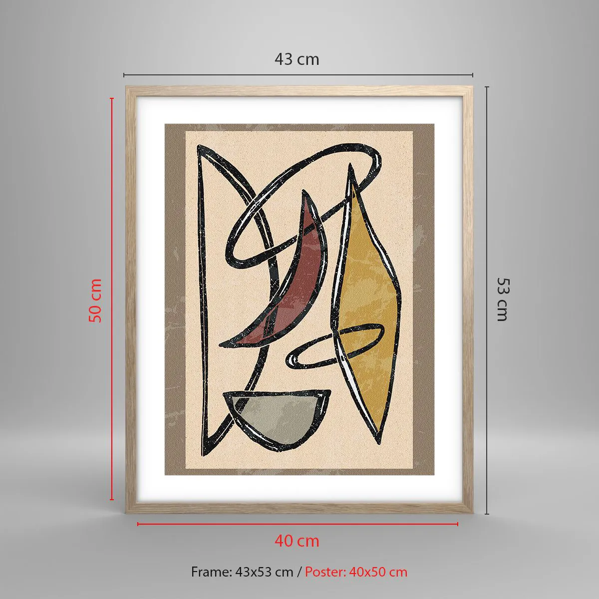 Pôster com moldura de carvalho claro - Composição – arcos e ovais - 40x50 cm