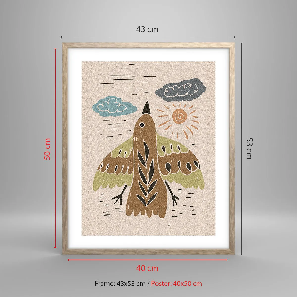 Plagát v ráme zo svetlého duba - Radostný let - 40x50 cm
