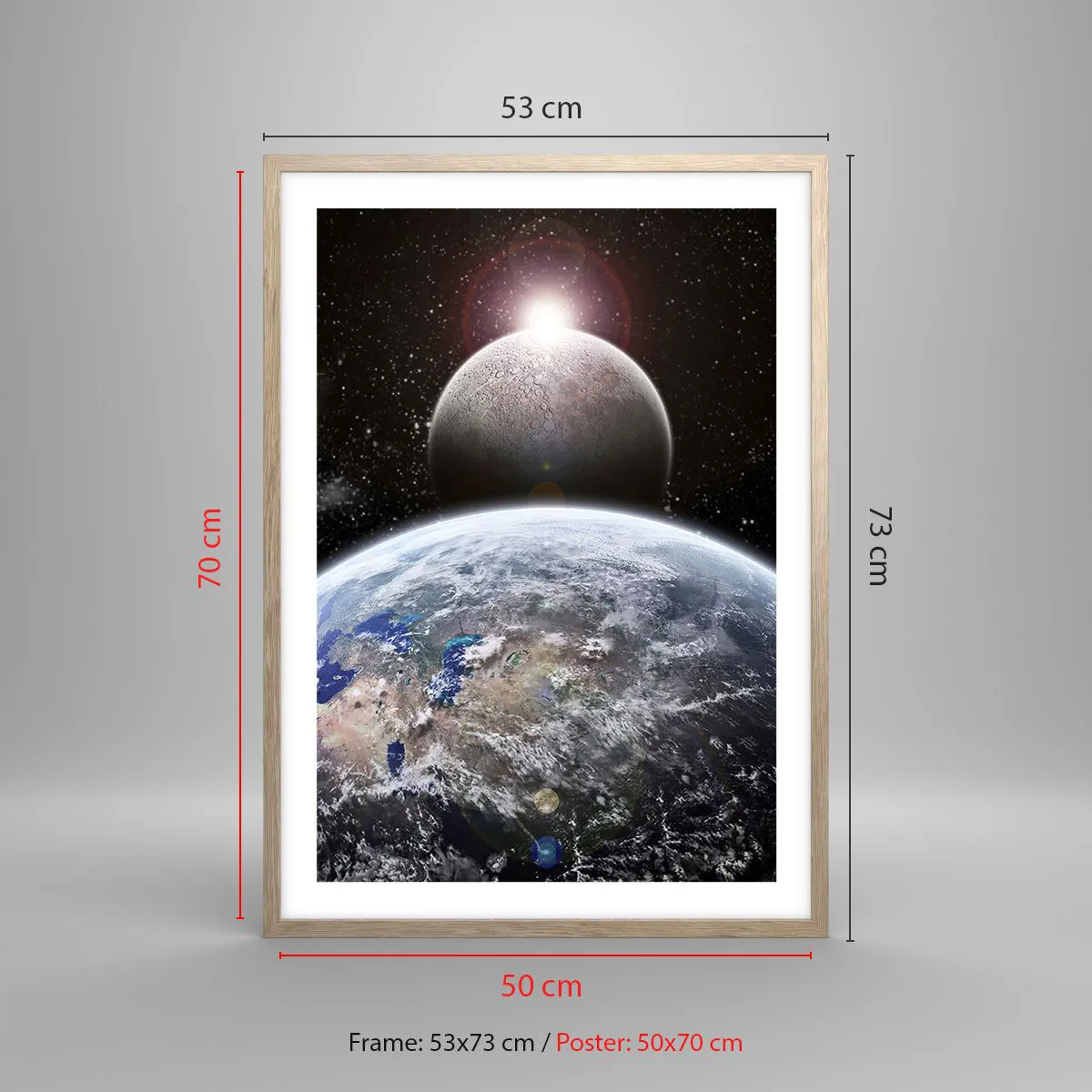 Poster in light oak frame - Space Landscape - Sunrise - 50x70 cm