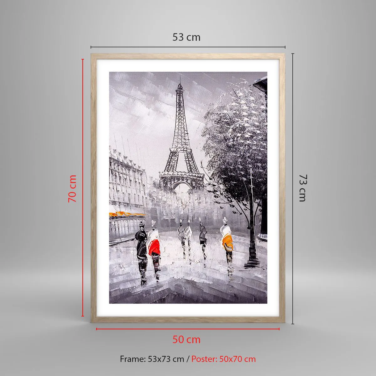 Pôster com moldura de carvalho claro - Passeio em Paris - 50x70 cm