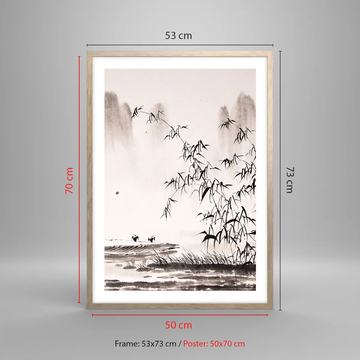 Plakat i ramme af lyst egetræ - Stilhed i rismarkerne - 50x70 cm