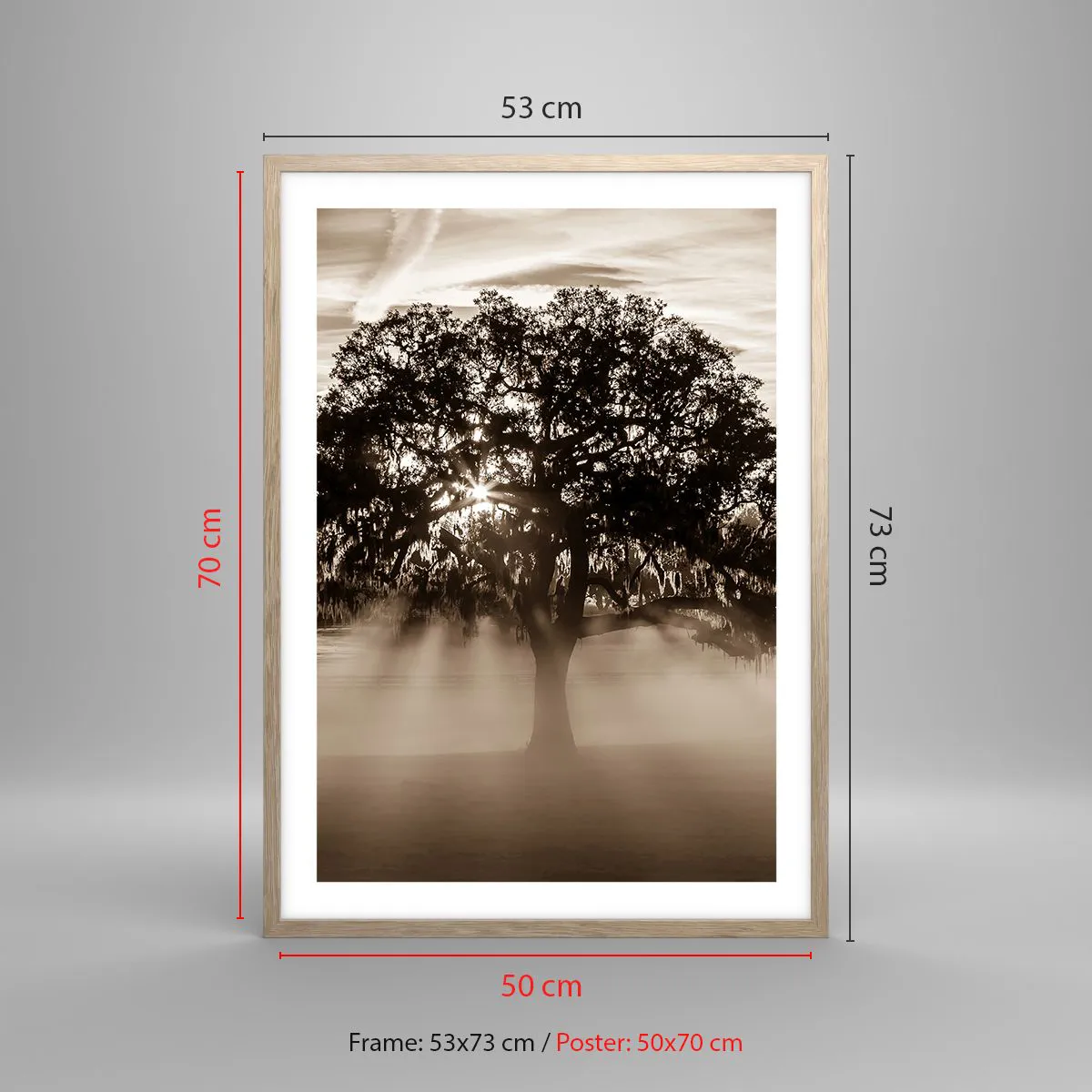 Plakat i ramme af lyst egetræ - Det gode videnstræ - 50x70 cm