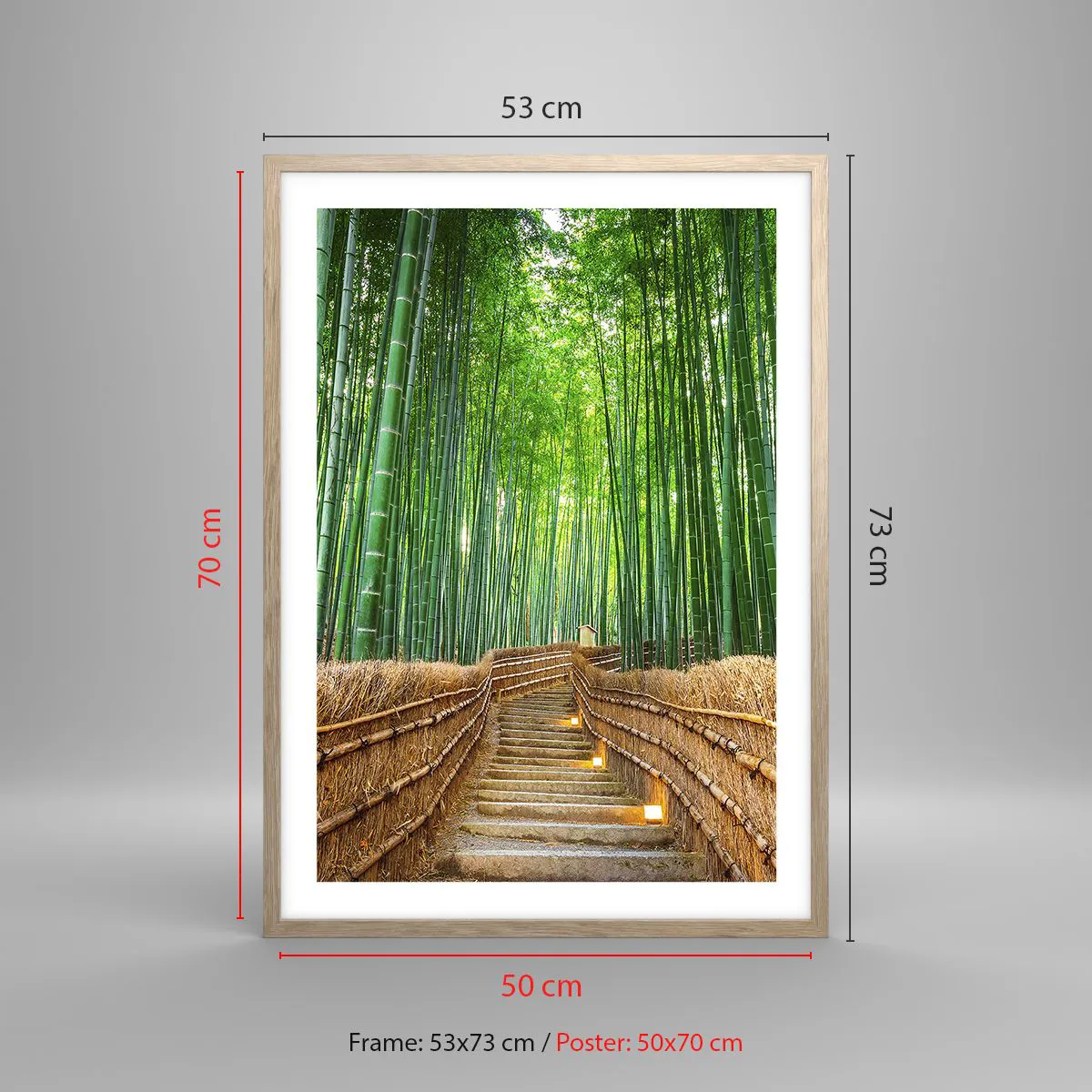 Plakat i ramme af lyst egetræ - Essensen af den asiatiske natur - 50x70 cm