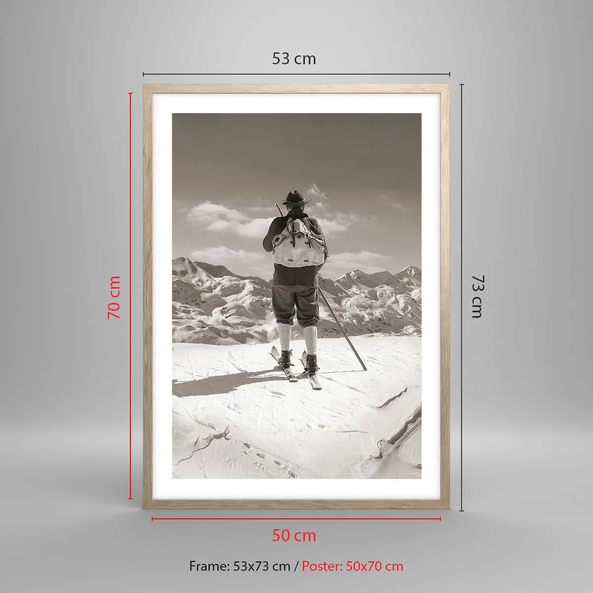 Pôster com moldura de carvalho claro - E as montanhas são as mesmas - 50x70 cm