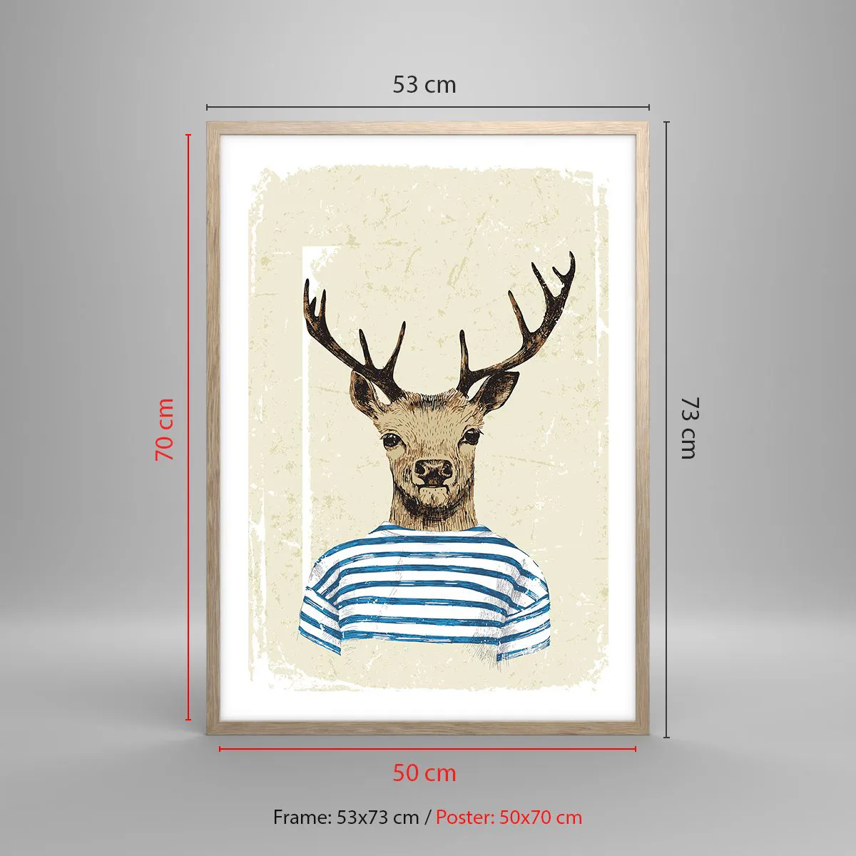 Plakat i ramme af lyst egetræ - Fordi jeg kan lide stribede skjorter! - 50x70 cm