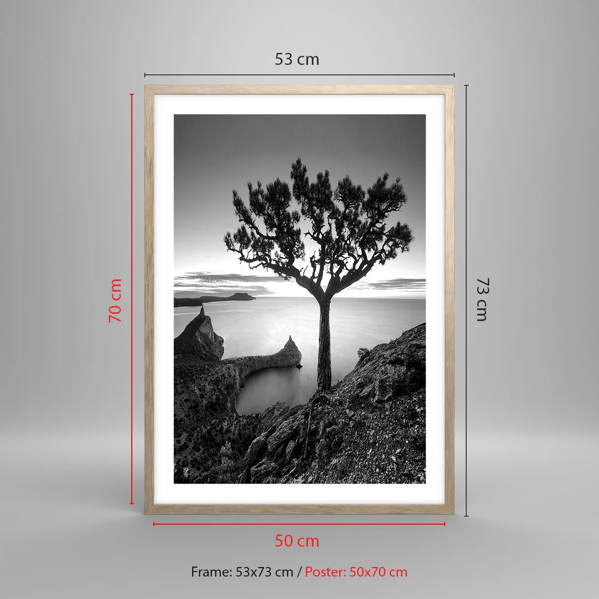 Poster în ramă de stejar deschis - Liniște până la orizont - 50x70 cm