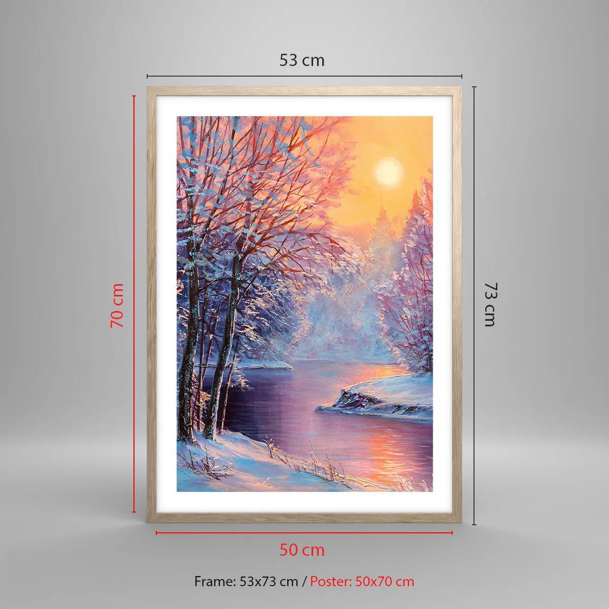 Plakat i ramme af lyst egetræ - Vinterens farver - 50x70 cm