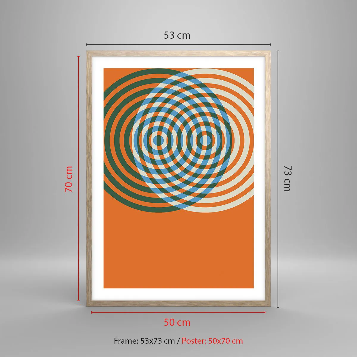 Poster în ramă de stejar deschis - Variație circulară abstractă - 50x70 cm