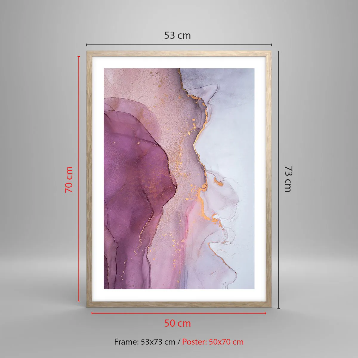 Plakat w ramie jasny dąb - Fale lila i fioletu - 50x70 cm