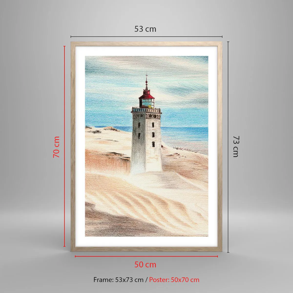 Plakat i ramme af lyst egetræ - Altid med blikket rettet mod havet - 50x70 cm