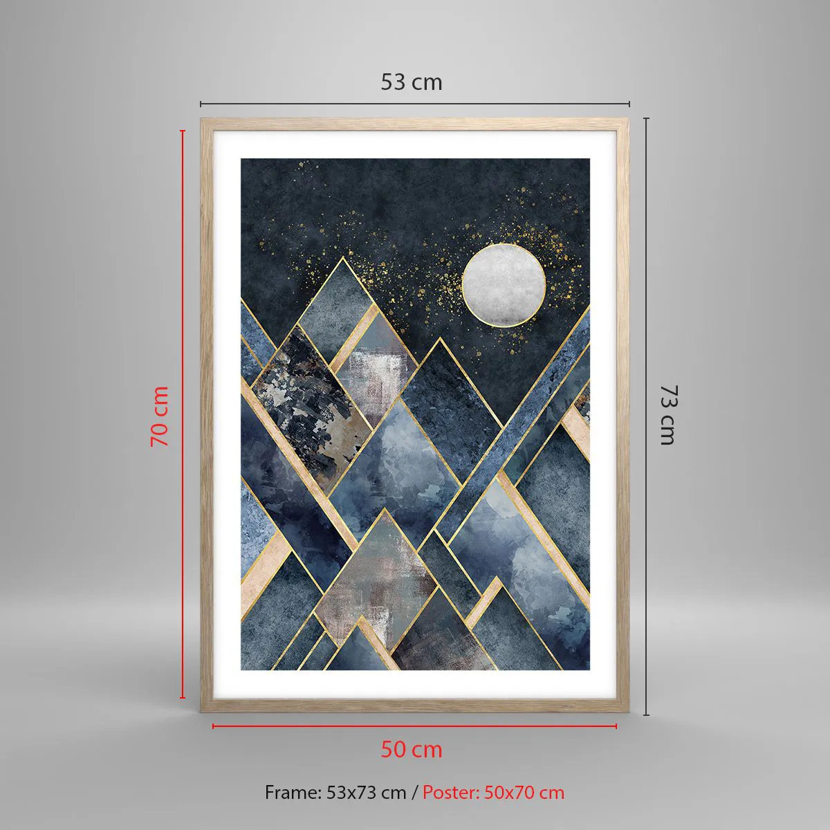 Pôster com moldura de carvalho claro - Paisagem geométrica - 50x70 cm