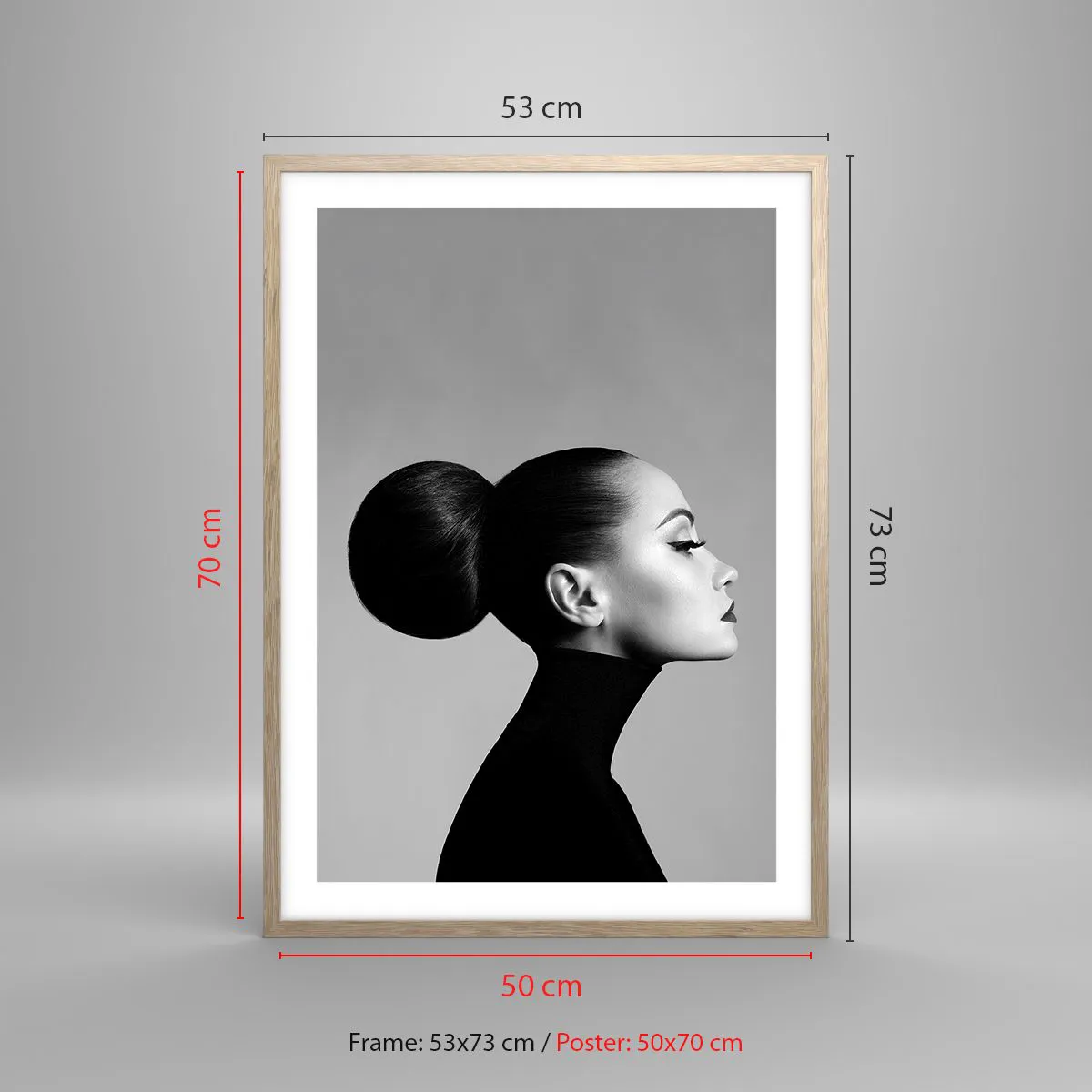 Plakat i ramme af lyst egetræ - Moderne Nefretete - 50x70 cm