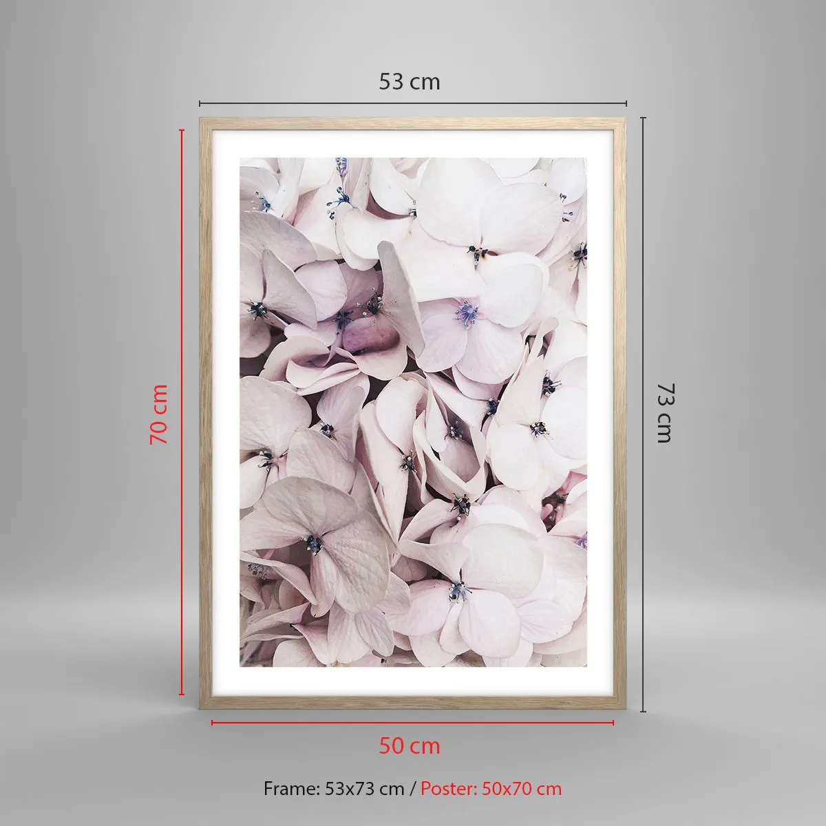 Plakat i ramme af lyst egetræ - I en flod af blomster - 50x70 cm