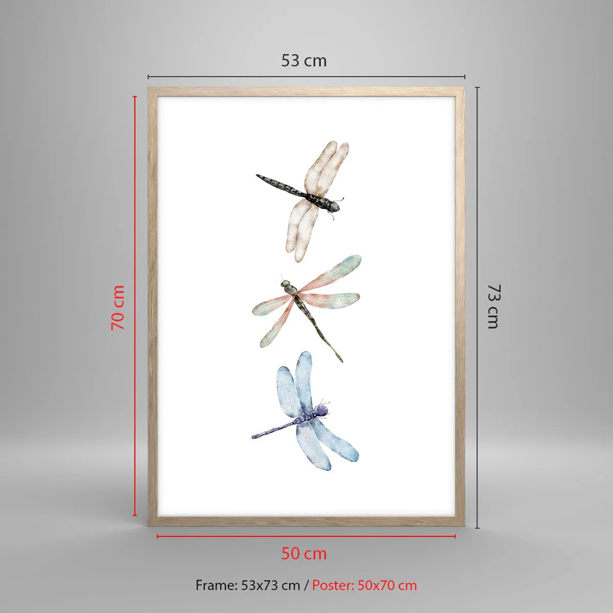 Poster în ramă de stejar deschis - Libelule imponderabile - 50x70 cm