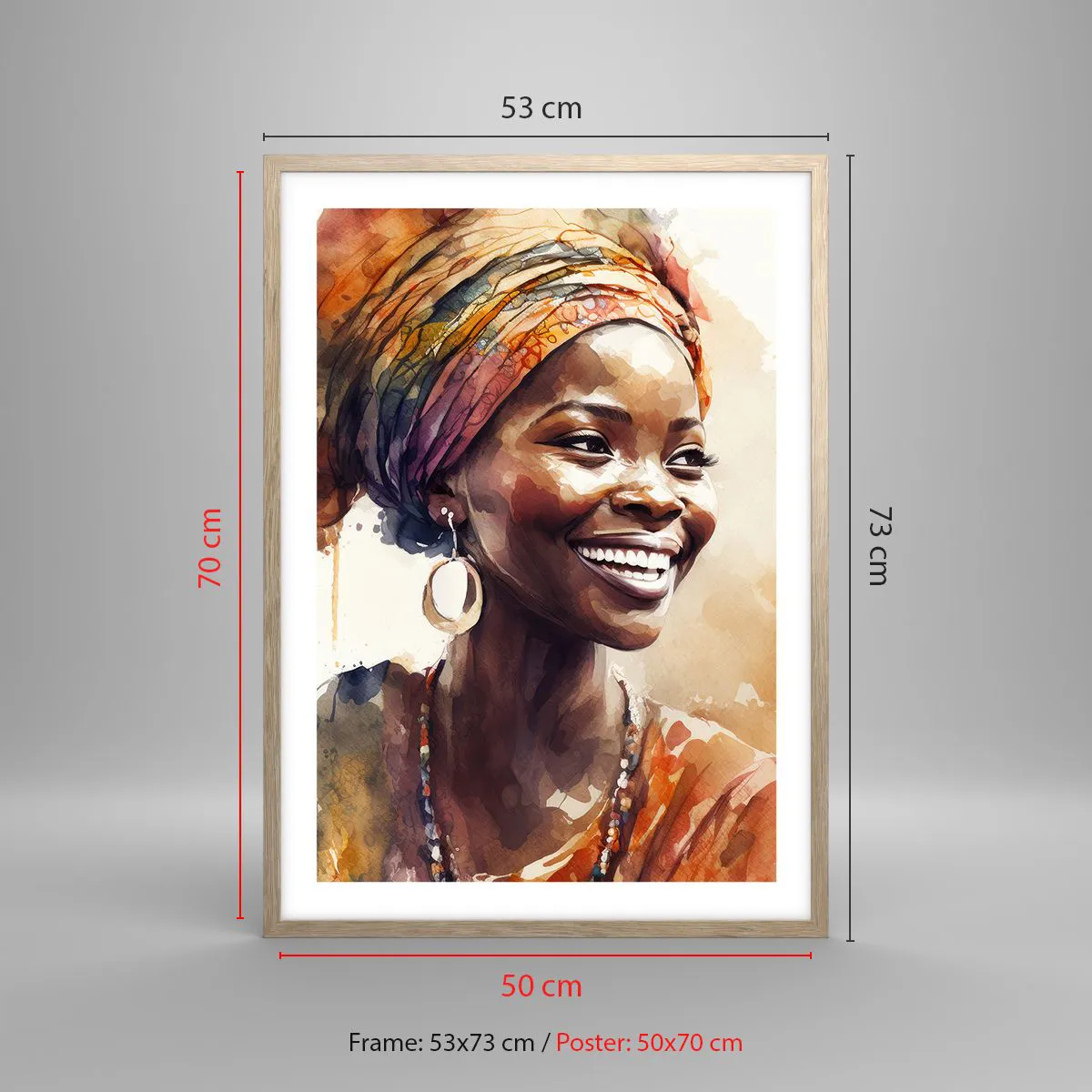 Pôster com moldura de carvalho claro - Rainha africana - 50x70 cm