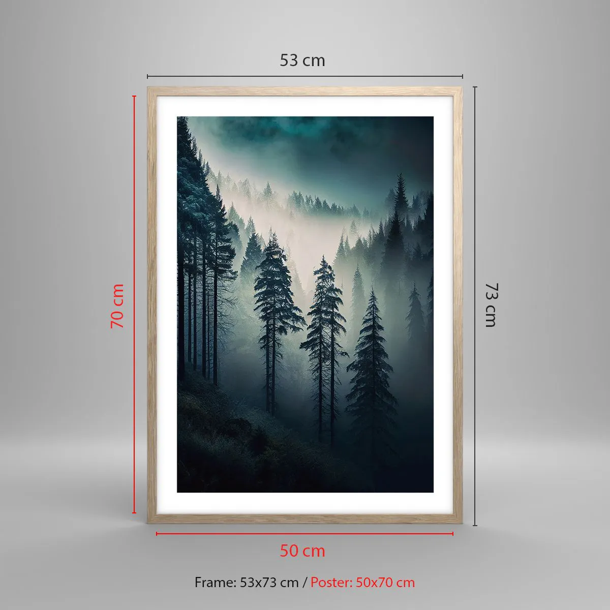 Plakát v rámu světlý dub - Horské ráno - 50x70 cm