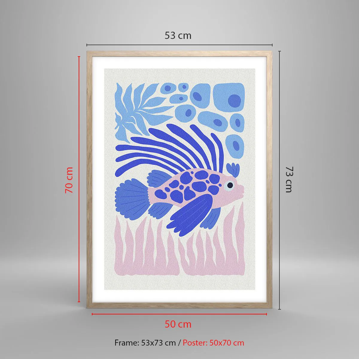 Plakat i ramme af lyst egetræ - I dit rette element - 50x70 cm