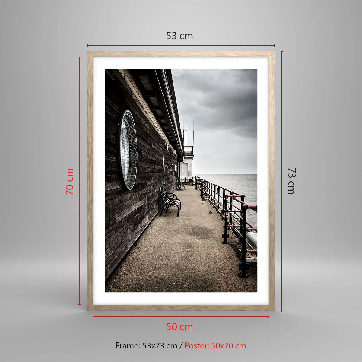 Plakat i ramme af lyst egetræ - Tiden er gået i stå - 50x70 cm