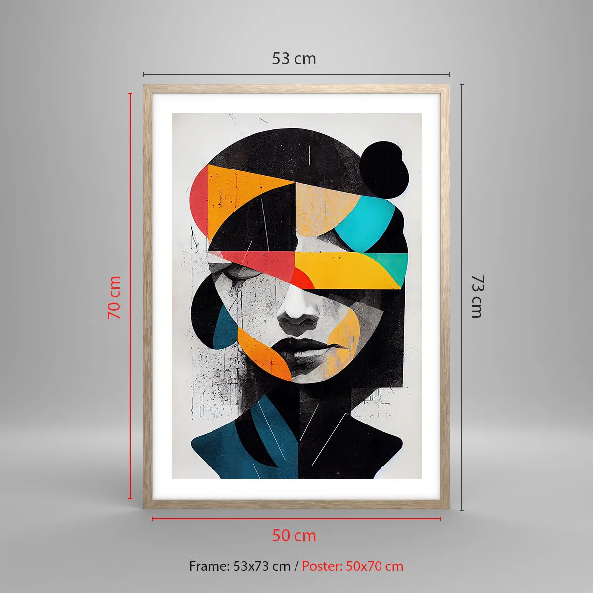 Poster in light oak frame - Multicolour Portrait of the Interior - 50x70 cm