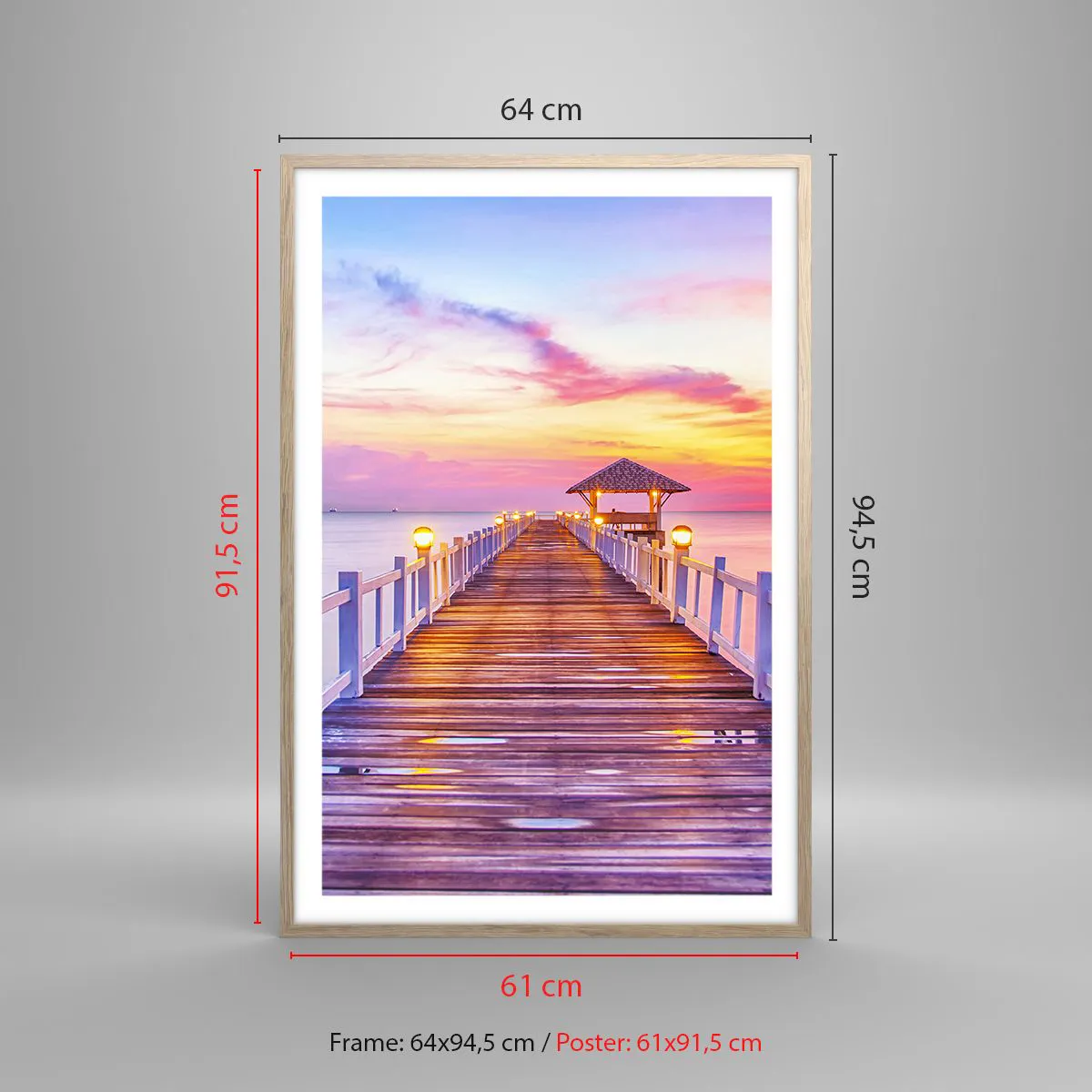 Plakát v rámu světlý dub - Liliově-zlaté ticho večera - 61x91 cm