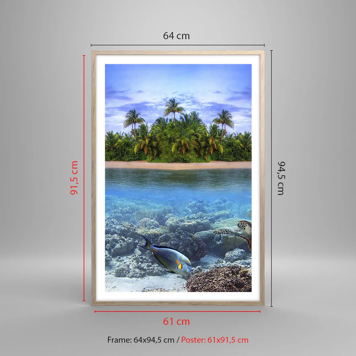 Póster en marco roble claro - Una isla paradisíaca te invita - 61x91 cm