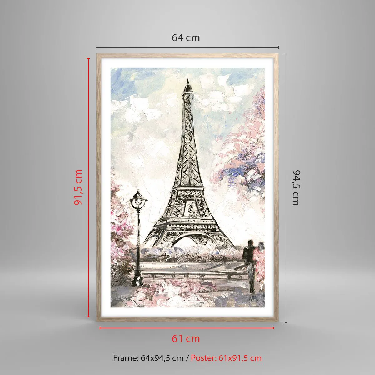 Poszter világos tölgy keretben - Áprilisi séta Párizsban - 61x91 cm