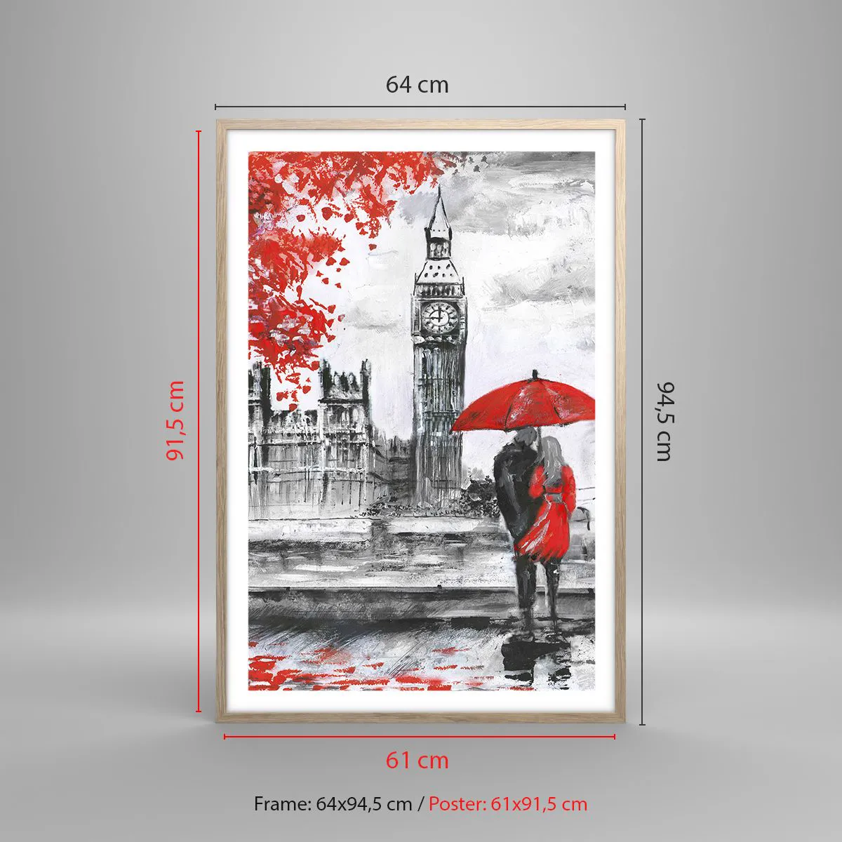 Poster in einem Rahmen aus heller Eiche - Verliebt in London - 61x91 cm