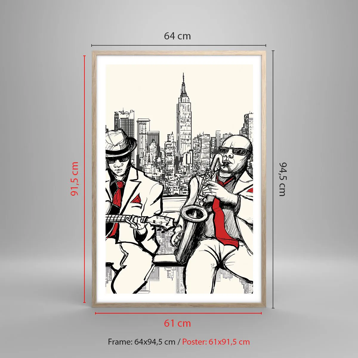 Plakat i ramme af lyst egetræ - New York improvisation - 61x91 cm